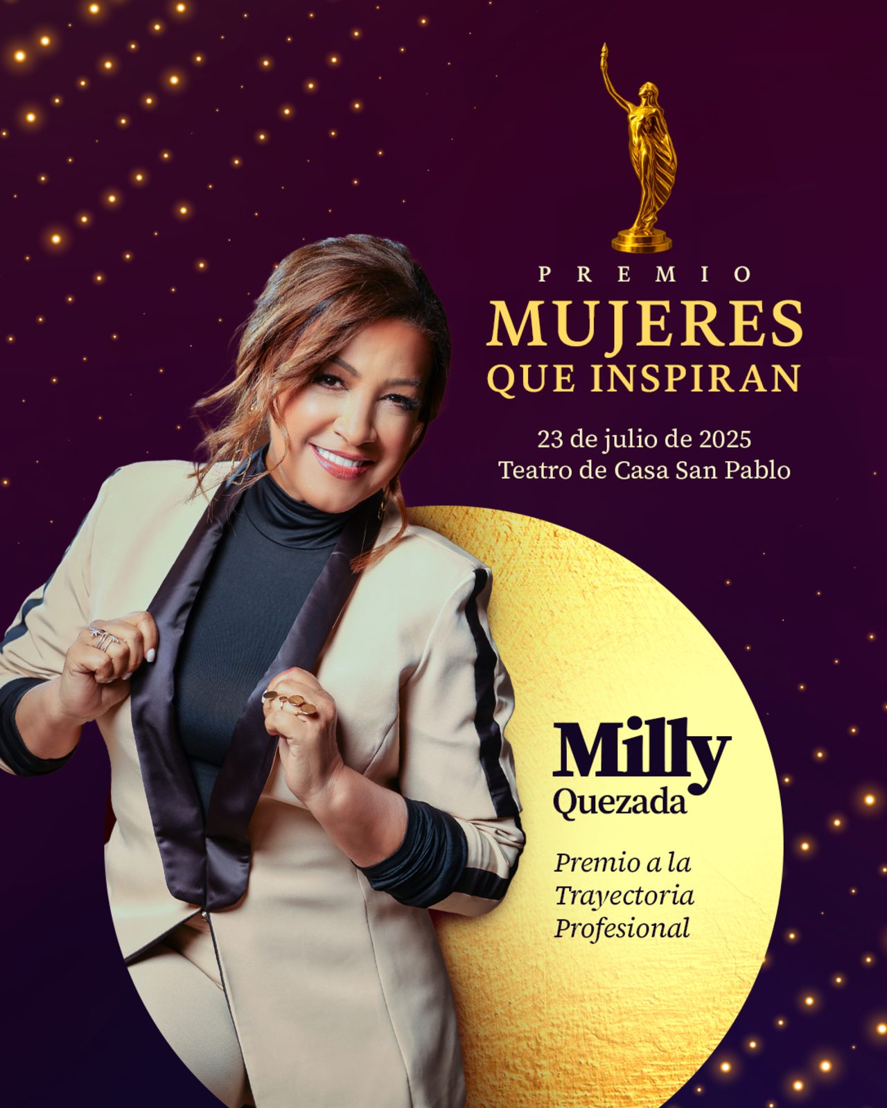 Premio Mujeres que Inspiran reconocerá la trayectoria profesional de Milly Quezada.