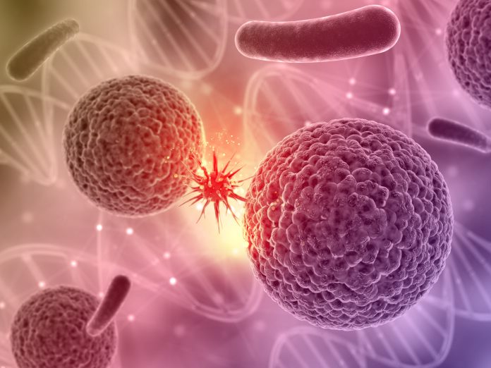 3D medical background with a virus cell attacking another Recubrimiento de azúcar en células beta podría proteger contra la diabetes tipo 1