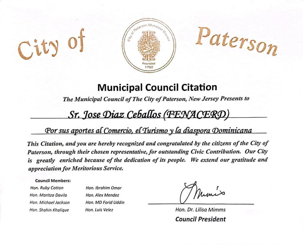 Ciudad de Paterson reconoce a José Díaz Ceballos por sus aportes al comercio y al turismo bilateral