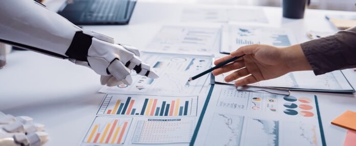 A,Dynamic,Interaction,Between,Human,And,Robot,In,A,Modern Más allá de la productividad: la inteligencia artificial redefine el valor del talento humano